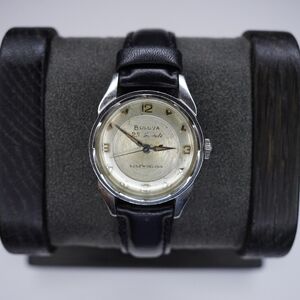 Bulova Silver and Black Leather Watch